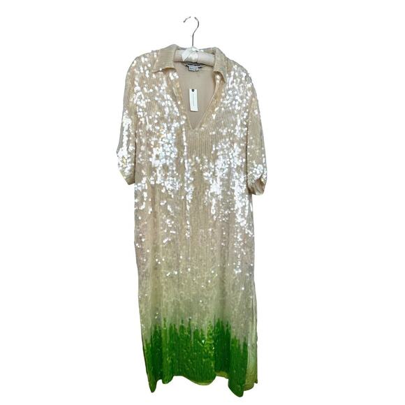 Anthropologie Dhruv Kapoor Short-Sleeve Collared Sequin Midi Dress Sze Small NWT - Picture 7 of 15